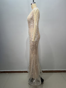 A10474米格服装新款设计优雅亮片珍珠刺绣蕾丝面料舞会礼服女士性感紧身派对晚礼服 - Product Image 5