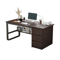 Bureau d'ordinateur en bois moderne et minimaliste, durable, avec tiroir - Table d'écriture pour bureau à domicile pour étudiants, surface en acier inoxydable