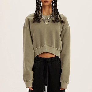 Felpa Personalizzata da <span class=keywords><strong>Donna</strong></span> con Lavaggio Acido, Scollo a V, in <span class=keywords><strong>Pile</strong></span>, <span class=keywords><strong>Oversize</strong></span>, Pullover da <span class=keywords><strong>Donna</strong></span>, Felpe Corte con Cappuccio all'Ingrosso - Product Image 5