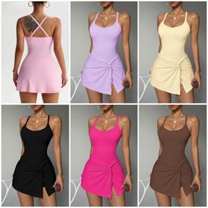 Robe de sport décontractée pour <span class=keywords><strong>femme</strong></span>, idéale pour le golf, le <span class=keywords><strong>tennis</strong></span>, la course et le yoga, avec rembourrage intégré, respirante, en spandex, anti-transpiration, pour l'automne - Product Image 2