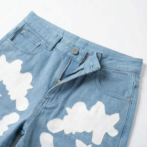 Wangsheng Streetwear England Style High Sweat Denim Waterproof Mid Washed Straight Waist Custom <strong>Leather</strong> <strong>Trousers</strong> for <strong>Men</strong> - Product Image 4