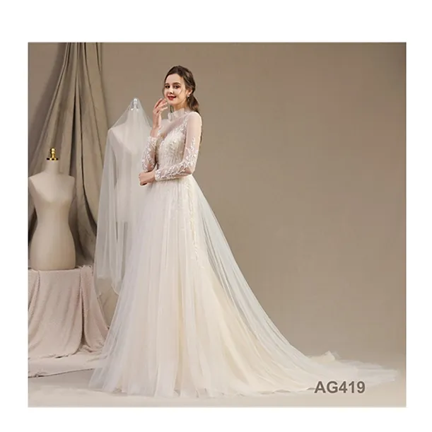 Arabic Dubai Luxury Lace Ball Gown New vestido de noiva Custom Made wedding dress bridal gown long sleeve