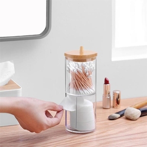 Almohadillas de algodón multifunción para maquillaje, caja de almacenamiento de hisopo, caja organizadora de cosméticos con cubierta de Bambú - Product Image 2