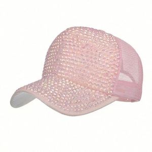 Casquette de baseball en maille pour femme avec patch en cristal et strass, style camionneur, vente en gros - Product Image 3