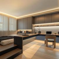 Tatami moderne minimaliste sur mesure, lit plateforme de style zen japonais, design de chambre à coucher de luxe avec rangement dissimulé
