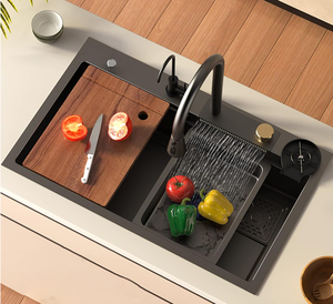 304 paslanmaz çelik mutfak lavabosu takım 4mm kalınlaşmış petek nano-lavabo tek delik musluk ile el yapımı şelale çanak lavabo - Product Image 4