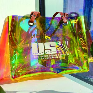 Vente en gros de sacs cabas holographiques en PVC de luxe personnalisés sacs à provisions de couleur transparente - Product Image 1