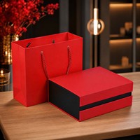 Coffret cadeau rouge avec sac fourre-tout, fermeture magnétique rigide, emballage de luxe, logo personnalisé, vente en gros