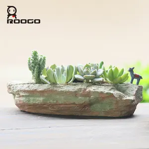 Roogo wholesale resin globally new products decorative Stone potted succulent plants made in China christmas decor pots for sale