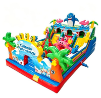 Château gonflable combiné sur le thème des requins océaniques avec toboggan et mur d'escalade en PVC robuste pour intérieur/extérieur, idéal pour la location commerciale