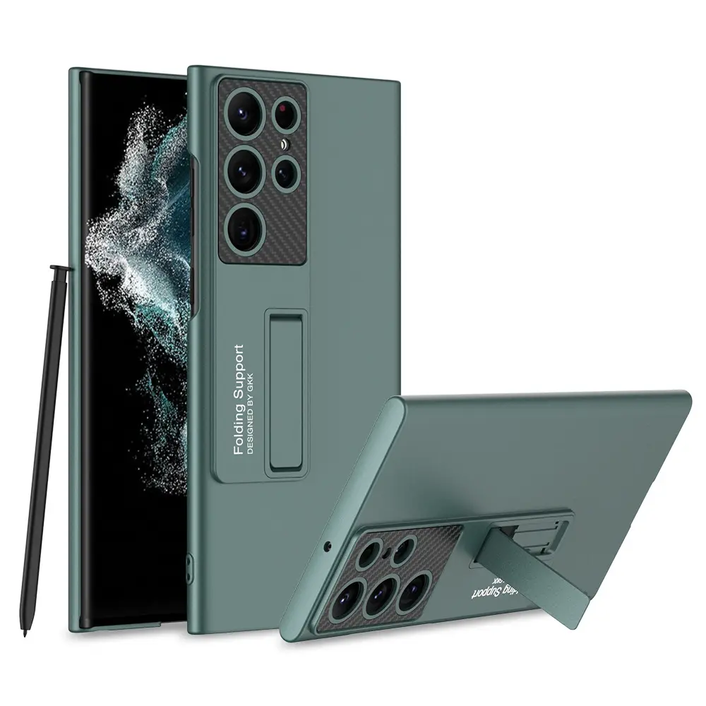 Yeni Ultra ince katlanır buzlu braket telefon Samsung kılıfı S22 Ultra sert PC koruyucu durumlarda