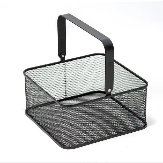Cesta de metal de mano de forma cuadrada portátil forjada, cesta de frutas y verduras de cocina, cesta de almacenamiento de mesa
