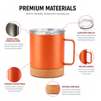 Tasse à café isotherme personnalisée gravée au laser avec couvercle anti-fuite, en acier inoxydable, avec base en liège