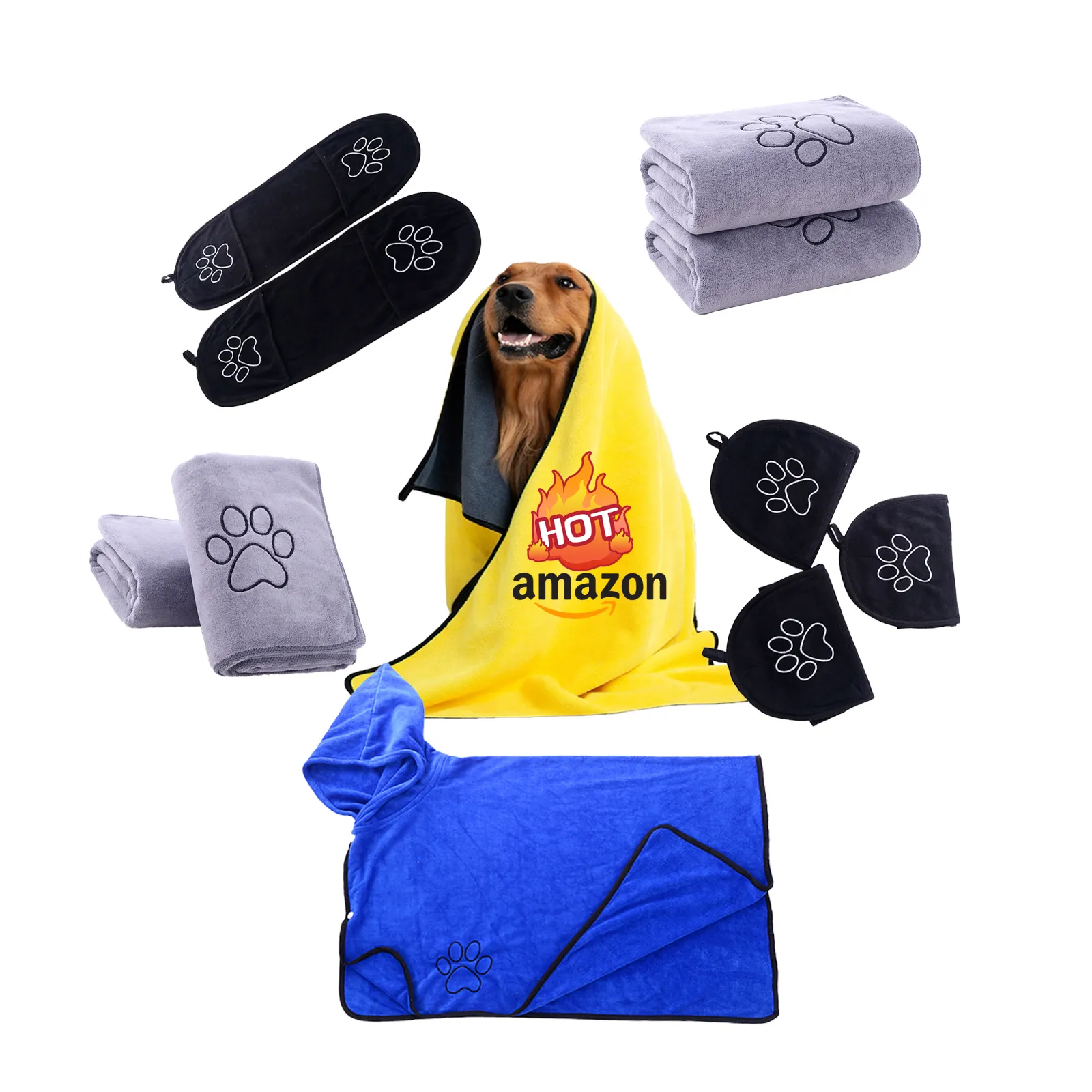 Custom Super absorbent Hooded Paw embroidered Microfiber Pet Bathrobe grooming Dog towels
