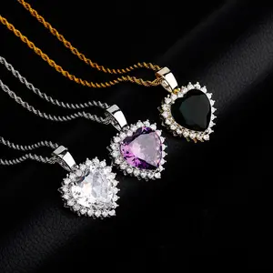 Real Gold Plated Colorful Big Iced Shining Heart Zircon Necklace Jewelry