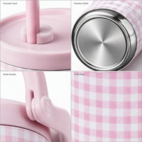 Gobelet isotherme en acier inoxydable avec paille rétractable et poignée supérieure |   Gobelet de voyage réutilisable pour boissons froides 24 heures