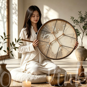 Tambour chamanique artisanal en peau de chèvre pour la pleine conscience, la relaxation et le bien-être <span class=keywords><strong>holistique</strong></span> - Product Image 3