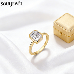 Souljewel 3ct <b>Emerald</b> Cut Moissanite Minimalist GRA Certified <b>Ring</b> 18K Gold Plated 925 Sterling <b>Silver</b> Women Engagement Wedding - Product Image 1