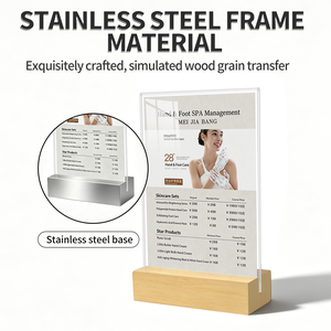 Porta Biglietti da Visita Personalizzato in Acciaio Inox con Base in Metallo, Supporto per Numeri da Tavolo, Porta Carte con Base Effetto Legno - Product Image 3