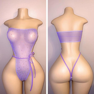 OEM toptan örgü naylon Spandex kadın kutup striptizci kıyafet seksi Rhinestone Bodysuit bayanlar balo salonu yetişkin egzotik dans giyim - Product Image 2