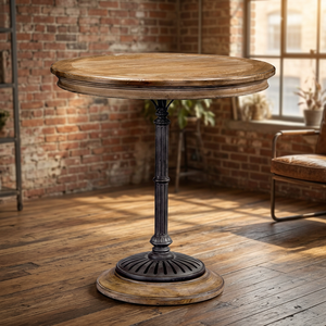 Table à manger ronde pliable industrielle et vintage avec piètement en fonte et plateau en bois massif pour appartement, villa, hôtel - Meubles de salle à manger - Product Image 2