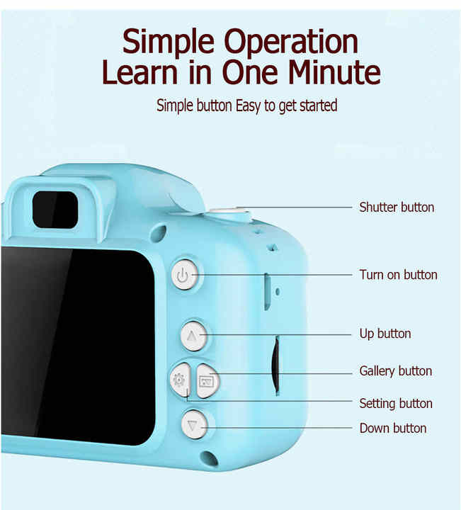 Cute Cartoon Kids Instant Camera Children Fun Christmas Gift Digital Camera Built-In Games 2.0 Inch X2 Kids Photo Camera