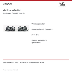 Kit de ventilación frontal iluminado para Mercedes Benz Clase S W222 2014-2017, seis ventilaciones frontales con vista de detalle. - Product Image 5