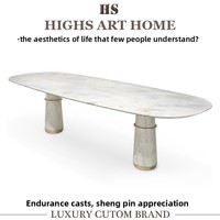 Table à manger en marbre naturel de luxe minimaliste moderne, modèle design pour villa, salle à manger, meubles Dongguan personnalisables