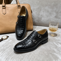 Chaussures Richelieu de luxe pour homme en cuir patiné bleu marine, motif croco, à double boucle, élégantes et confortables pour le bureau