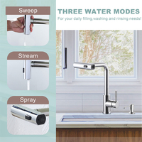 Mitigeur de cuisine moderne Robinet de cuisine cascade avec pulvérisateur à tirette et distributeur de savon en chrome Robinet d'évier en acier inoxydable