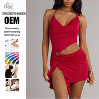 Robe de soirée asymétrique moulante rouge sexy pour femme, col licou, col drapé, découpes, anneau, froncée, fabriquée sur mesure par l'usine OEM