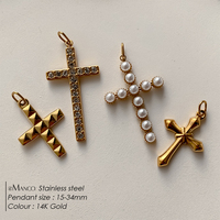 EManco Pendentifs Croix Vintage en Acier Inoxydable Doré avec Strass et Perles Incrustés, Fournitures DIY pour la Fabrication de Colliers et Boucles d'Oreilles