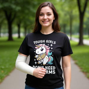 Les filles résistantes n'ont pas besoin de deux bras : T-shirt licorne pour la récupération d'une jambe cassée - Product Image 3