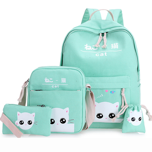 Hsi 4 cái/bộ phim hoạt hình dễ thương mèo trường Ba lô ăn trưa Bag Set với bút chì trường hợp unisex BSCI chứng nhận - Product Image 4