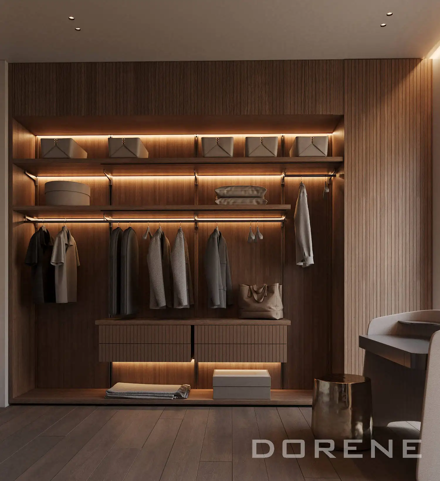 2023 Dorene Italia Modern Kabinet Lemari Pakaian Kayu Furnitur Kamar Tidur Lemari Kecil Desain Lemari Pakaian Organizer Pakaian