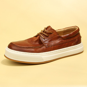 Zapatillas Casuales Retro de Cuero Genuino Lavado para Hombre con Cordones, Suela Gruesa Acolchada, Zapatos de Moda Juvenil - Product Image 1