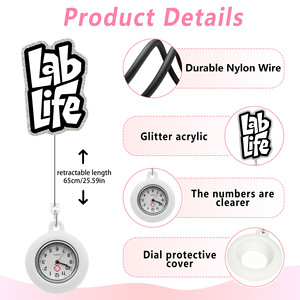 Nouvelle montre rétractable pour badge, en alliage, 40 mm, à quartz, pour infirmières et postes médicaux, avec plaque nominative personnalisable - Product Image 5