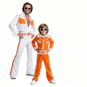 Ensemble de costumes assortis pour la famille, orange, style Elvis Presley, rétro années 70, combinaison évasée pour hommes, femmes et enfants - Product Image 4
