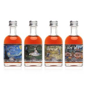 Elegante personalizado 50ml 100mL Mini botellas de vidrio para whisky Vodka Tequila Gin Paquetes de degustación de licor <span class=keywords><strong>con</strong></span> tapones de corcho de tornillo - Product Image 1