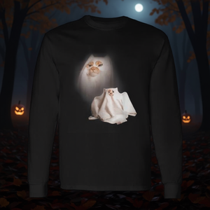 Camiseta de manga larga con diseño de gato fantasma de Halloween, estilo vintage espeluznante y divertido - Product Image 3