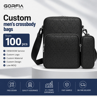 Sac bandoulière pour homme, ensemble de 2 pièces, en cuir PU, sac à bandoulière vertical, poche zippée sur le devant, logo personnalisé OEM ODM