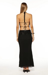 <span class=keywords><strong>Falda</strong></span> larga maxi <span class=keywords><strong>de</strong></span> malla negra para mujer con cintura <span class=keywords><strong>de</strong></span> lentejuelas y corte ajustado <span class=keywords><strong>de</strong></span> cintura alta - Product Image 3