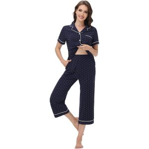 Ensemble de pyjama pour femmes personnalisé, boutonné, manches courtes, viscose de bambou, vêtements de nuit, grande taille S-4X - Product Image 1