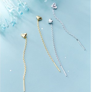 Enhebrador de oreja de cadena larga con forma de corazón pequeño, chapado en oro de 18 quilates, Pendientes colgantes de plata de ley 925, joyería de moda para mujer - Product Image 1