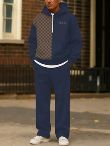 Completo Casual da <span class=keywords><strong>Uomo</strong></span> con Cerniera a Contrasto di Colore, Stile <span class=keywords><strong>Street</strong></span> Americano, Nuova Collezione 2025, Set Due Pezzi con Felpa con Cappuccio - Product Image 2