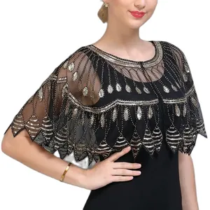 Chales de Mujer Estilo Flapper Años 20, con Cuentas y Lentejuelas, Estilo Art Deco, Capa de Noche, <span class=keywords><strong>Bolero</strong></span>, Cubrevestido, Accesorio de Disfraz para <span class=keywords><strong>Fiesta</strong></span> Gatsby - Product Image 2
