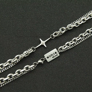 Pendentif croix serti de diamants pour homme et femme, longue chaîne de clavicule à double couche, collier de danse hipster pour boîte de nuit - Product Image 4