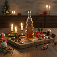 Offre Spéciale – Bouteille à liqueur octogonale en verre transparent mat de qualité supérieure, capacité personnalisable, avec bouchon en bois, idéale pour le brandy et le rhum, motif sapin de Noël