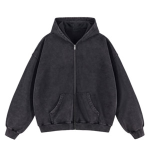Vente en gros de sweat-shirts à capuche surdimensionnés de qualité supérieure avec broderie personnalisée, lavage à l'acide, dégradé rétro, fermeture éclair - Product Image 2