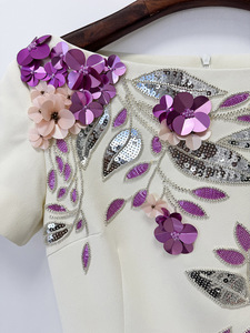 OUDINA Abiti da Sera Eleganti per Donna, Vendita all'Ingrosso, Maniche Corte con Perline, Strass e <span class=keywords><strong>Paillettes</strong></span>, Lunghezza <span class=keywords><strong>Midi</strong></span> - Product Image 5